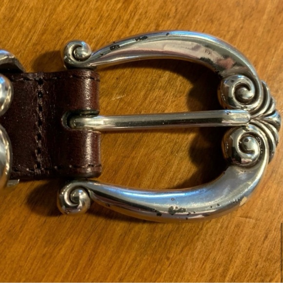 BRIGHTON BROWN LEATHER BRAIDED
WOMEN'S BELT SILVER-TONE EMBELLISHMENTS, SIZE 32 - Picture 5 of 7